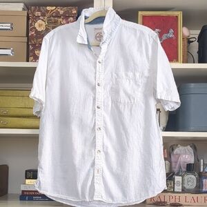 Fat Face White Linen Cotton Casual Button Down Short Sleeve Shirt Mens Size XL